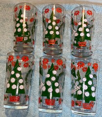 Vintage Hazelware Christmas Holiday Glasses Tree Continental Can Co Set Of 6