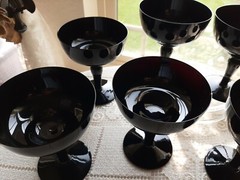 Vintage French Black Opaline 8-Champagne Glasses EXQUISITE & VERY SUPERB! RARE!!