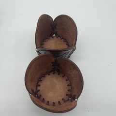 Two Libbey Bamco Western Texas Buffalo Tooled Leather Drinking Glass Holders