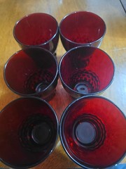 Vintage Ruby Red Windsor Anchor Hocking 5 OZ Juice Drinking Glasses Set of 6