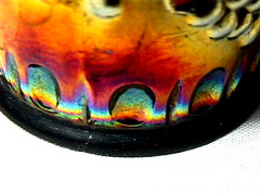 «GRAPE & CABLE» 2 3/4″ 3 .OZ SHOT GLASS AMETHYST CARNIVAL GLASS BY: NORTHWOOD