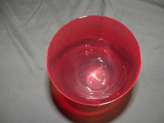 Beautiful 9″ Ruby Red Artglass Clear Stem Flared Tulip Goblet