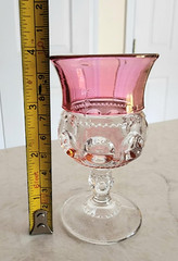 6 Tiffin Franciscan King’s Crown Cranberry Thumbprint Pattern Wine Goblets