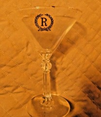 Vintage Martini/Cocktail Glasses Monogram «R» set of 5 Gold rim 6″ tall