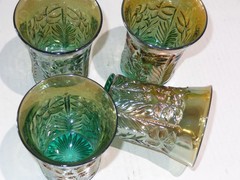 4 Antique Imperial Green Carnival Glass TIGER LILY Water Tumblers