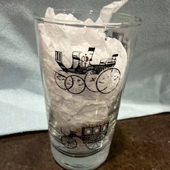 2 Vintage Libbey Black And Gold Horseless Carriage 8oz Juice Glasses