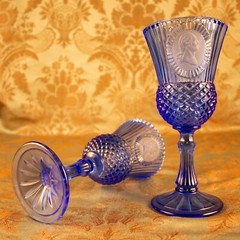 Vintage AVON Blue Goblet Ribbed George Washington Colonial 2 Wine Glass