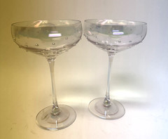 Cleo June Set of 2 Coupe Glasses 9 oz Iridescent Pearl Studded NEW
