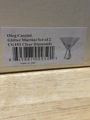 Oleg Cassini Set of 2 Crystal Glitter Martini Glasses CG101 Clear Diamonds