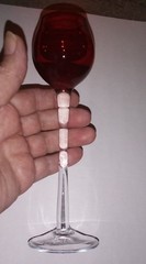 One Vintage Long Stem Ruby Red & Clear Glass Cordial, Aperitif, Cocktail 7″