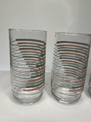 MCM Vintage Tumbler Glasses Set Teal Turquoise Grey Pink Striped Pattern
