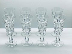 8 CRYSTAL WATER WINE BLOCK BASE GLASSES GOBLETS GR84 GARDEN COCKTAIL PARTY EUC