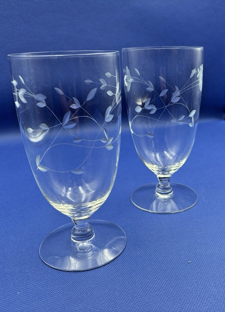 Set of 2 Princess House HERITAGE Etched Crystal Ice Tea Glass 12 oz