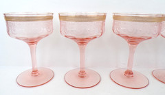 4 Rare Morgantown CHAMPAGNE 329 PINK, Tall Sherbet 5 1/4″ Needle Etched Gold Dec