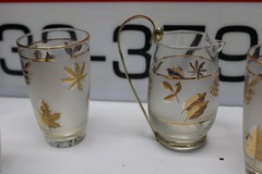 Five 12oz Highballs Golden Foliage Glass by Libbey Glass Company 16oz Pitcher