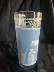 Vintage Jeannette Glass Hellenic Blue Tumbler 6.5” Grecian Wedgwood Style MCM