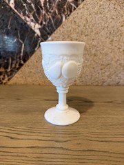 Vintage White Goblet Water Chalice Embossed Grape Pattern Pedestal Glass 6″