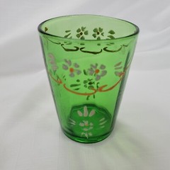EAPG Victorian Green Glass Tumbler Hand Painted Northwood