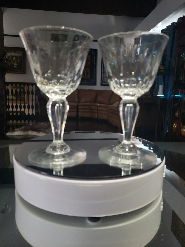 Wine / Cocktail Glasses Antique crystal Bubble stem Flute panel cut thumbprints