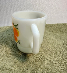 Anchor Hocking Fire King Stacking Mug Yellow Red Orange Floral Flowers Cup