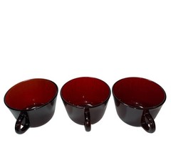 Set Of 3 – Vintage Royal Ruby RED Tea Cups Anchor Hocking – 2.5”T x 3.25”D