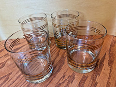 Vintage 4 MacBeth Evans Sovereign Gold Band MCM Style 4″ tall Glasses Barware