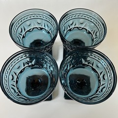 Indiana Glass Vintage Aqua Blue Park Lane Colony Footed Sherbet Glasses 4.4″ MCM