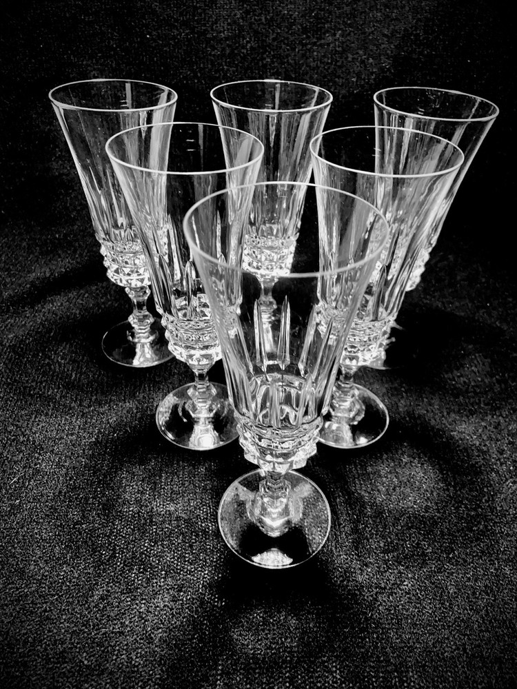 6 Cristal d’Arques-Durand Tuilleries Villandry Champagne Glasses