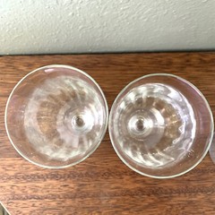 8 Vintage Iridescent Rainbow Optic Panel Stemmed Tulip Wine Glasses Goblets 6”