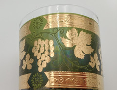 4 Vintage Cera Green 24K Gold Grape Vines Pillar Highball Glasses Mid Century