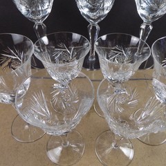 9pc Spode Crystal Priscilla Goblets 5 Water 4 Wine Glasses Signed VGC Pinwheel