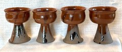 4 hand thrown red brown black drip glaze art pottery goblets chalices 4.5” tall