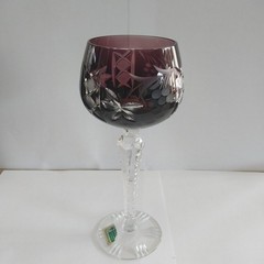 Lausitzer W.Germany Cut to Clear Crystal Amethyst Grapes Goblet Wine Glass 7.5″
