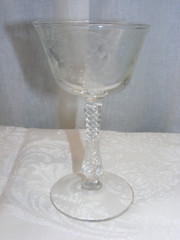 Vintage Crystal Single Coctail Glass Swirl Stem Etched Corn Flower