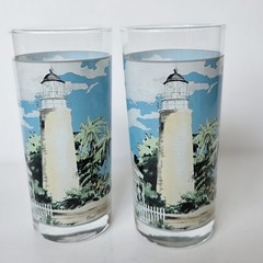 Vintage Lighthouse Glasses Tumbler Highball Iced Tea 6.5″ (Set of 2) RARE