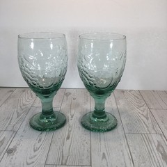 Pair of Vintage Libby “Orchard Fruit” Water Goblets In Spanish Green, 16 Oz.