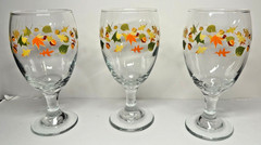 LIBBEY CRISA AUTUMN LEAVES ACORNS VINTAGE WATER WINE GOBLETS STEMWARE SET 3