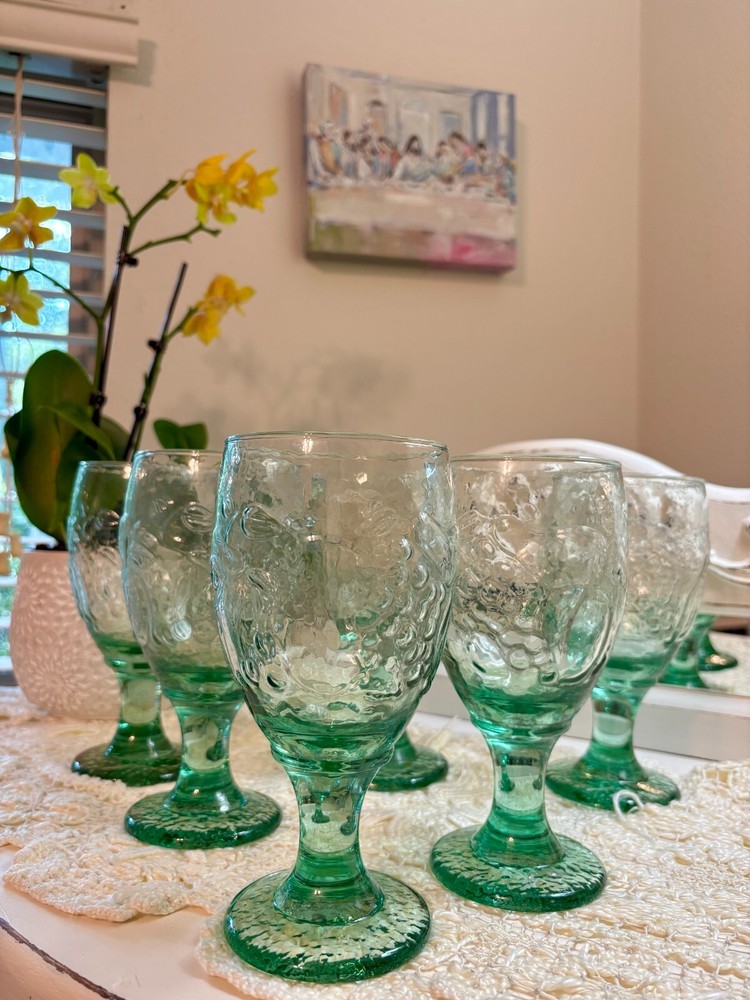 Vintage Aqua Spanish Green Water Goblets set of 6