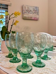 Vintage Aqua Spanish Green Water Goblets set of 6