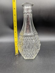 Vintage Indiana Glass Diamond Point Clear Decanter w/ Stopper and 6 Wine Glasses