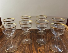 8 Cambridge Wedding Bell Liquor Cocktail glasses gold trim