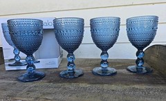 NEW Set Home Essentials HALO Hobnail Textured KNOB STEM Cobalt Water Wine Goblet