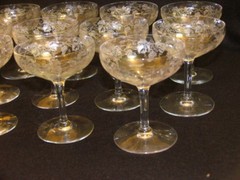 Central Glass Works «Etch 6» Optic Smooth Stem 11 Low Sherbet Glasses Grapes