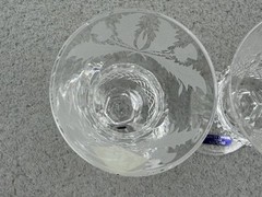 Edinburgh Thistle Cut Crystal Wine Goblet Glasses Pair 4.3″ Tall