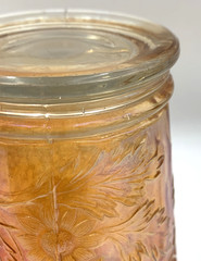 Dugan Marigold Carnival Glass Lattice & Daisy Tumbler