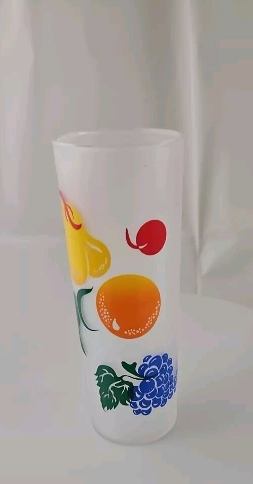 Vintage Libbey Frosted Glass Fruit Orange Lemon Grapes Pear Cherries