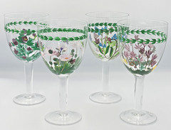 SET OF 4 PORTMEIRION BOTANIC GARDEN 18oz WATER WINE GOBLETS HAND PAINTED GLASSES