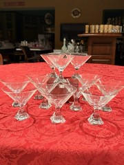Sophisticated Josair Crystal Martini Glasses Linda Pattern. Vintage Ex Cond.