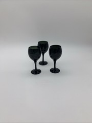 Set Of 3 Black Transparent Green Vtg. Cordial After Dinner Stemware Glasses 2 Oz