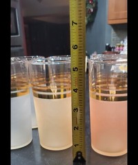 vintage frosted glasses pastel colors with gold trim set of 6